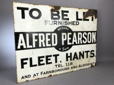 Vintage enamel double-sided advertising sign: Alfred Pearson (Estate Agents) of Fleet, Hants, approx