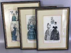Three framed fashion prints, one entitled 'The World of Fashion' dated May 1853, one entitled '
