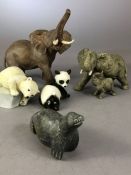Collection of ceramic / decorative animals to include Aynsley African Blue Elephant, vintage Russian