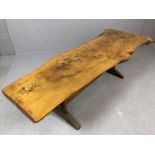 Large rustic coffee table, the top a section of a tree trunk, approx 163cm x 65cm x 48cm tall