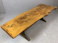 Large rustic coffee table, the top a section of a tree trunk, approx 163cm x 65cm x 48cm tall