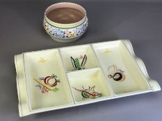 Poole pottery hors d'oeuvres sectioned dish with vegetable decoration, approx 34cm x 21cm and a