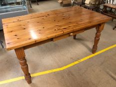 Pine farmhouse kitchen / dining table with drawer, approx 150cm x 85cm