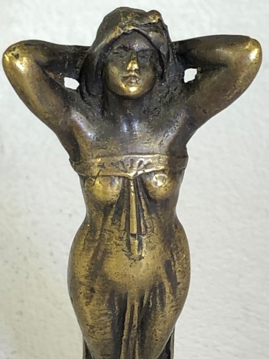 Art Nouveau Bronze figure of a young lady with hands behind her head approx 10cm tall - Image 3 of 6