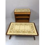 Mid Century tiled topped hostess sideboard with cutlery drawer and two shelves approx 84cms x