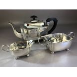 Hallmarked Silver Art Deco Tea set, Birmingham 1922 by maker Robert Chandler (Sugar 147g, milk
