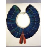 Brazilian / Amazonian Kayapo ceremonial tribal headdress constructed from blue Indian Macaw