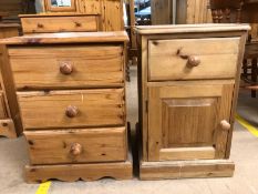 Pair of unmatched pine bedsides