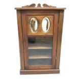 Small cupboard with internal shelves and glazed / mirrored door, approx 56cm x 35cm x 35cm tall