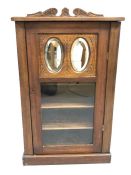 Small cupboard with internal shelves and glazed / mirrored door, approx 56cm x 35cm x 35cm tall