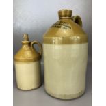 Two vintage stoneware cider flagons, the larger marked 'R. H. & J. FOLLETT, Wine and Spirit