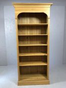 Tall pine bookcase with five shelves, approx 90cm x 32cm x 200cm tall