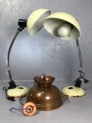 Pair of vintage retro metal desk lamps along with a novelty vintage colander pendant light