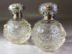 Pair of Silver topped Victorian scent bottles Hallmarked for London 1825 by maker J.B