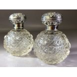 Pair of Silver topped Victorian scent bottles Hallmarked for London 1825 by maker J.B