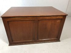 Large wooden stained panelled chest, approx 99cm x 66cm x 57cm tall