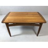 Mid Century G-Plan coffee table on tapering legs, approx 82cm x 50cm x 43cm tall