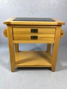 Modern kitchen butchers block with drawers either side and granite inset chopping board, approx 58cm