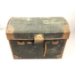 Large vintage travel trunk by Bick Brothers, Cheltenham, with initials D.C.M to each end, approx