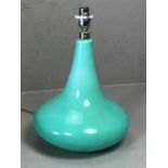 Retro style turquoise glass lamp base, approx 28cm tall