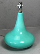 Retro style turquoise glass lamp base, approx 28cm tall