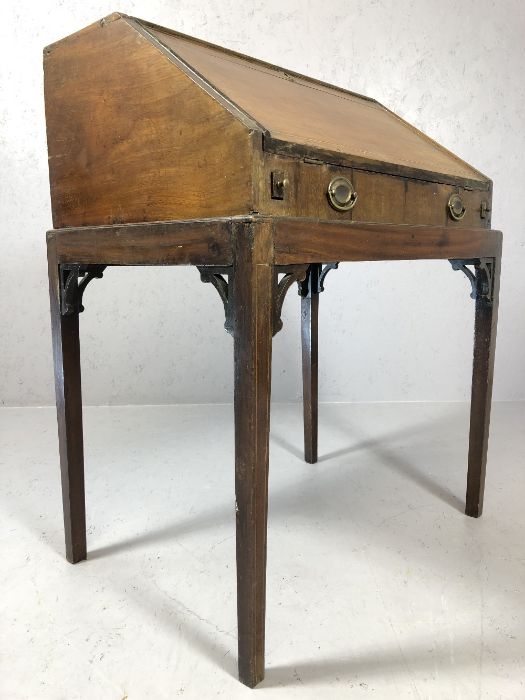 Victorian bureau on legs with fall front, two Pidgeon holes and drawers, approx 72cm x 53cm x 94cm - Image 5 of 5