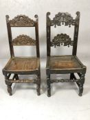 Two heavily carved antique oak chairs, the larger engraved with the date 1641