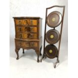 Small chest of four drawers on queen Anne Legs and folding three tier table