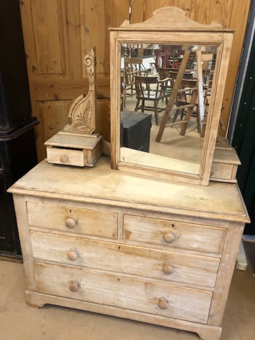 Antique pine chest of four drawers with bevel edged mirror and two drawers over, chest of drawers - Image 2 of 3