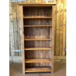 Good Pine Bookcase with five adjustable shelves approx 92 x 32 x 201cm tall