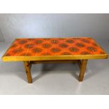 Mid century Tile topped coffee table approx 46 x 107 x 43cm tall