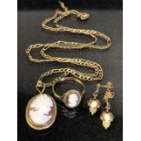 9ct Gold Cameo ring, necklace and earring set