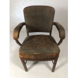 Vintage metal-based desk chair with leather seat, back and arm rests