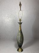 Large Middle Eastern brass lamp base with ornate detailing, approx 136cm in height to top of pointed