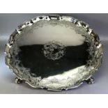 George II Large Silver Salver on four scroll feet Hallmarked for London 1736 by maker TT approx 37cm