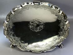George II Large Silver Salver on four scroll feet Hallmarked for London 1736 by maker TT approx 37cm