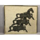 Framed image of three horses, possibly Thai temple rubbing, on paper, approx 55cm x 47cm