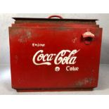 Vintage metal Coca Cola style metal cooler box with bottle opener to front, approx 46cm x 37cm x