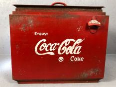 Vintage metal Coca Cola style metal cooler box with bottle opener to front, approx 46cm x 37cm x