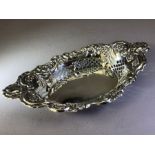 Silver Hallmarked Bon Bon dish/ basket of Oval form and pierced decoration with Hallmarks for