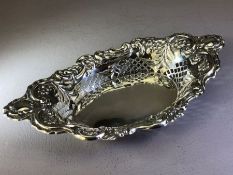 Silver Hallmarked Bon Bon dish/ basket of Oval form and pierced decoration with Hallmarks for