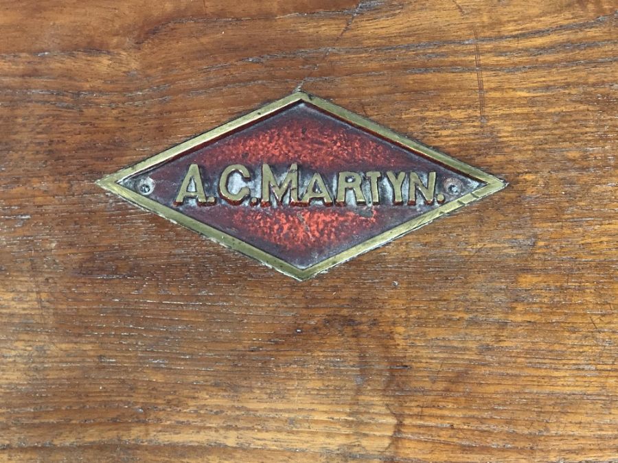 Campaign style chest with brass hinges and corners and inlaid brass metal plaque which reads 'A.C. - Image 4 of 5