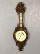 Aneroid wall hanging oak cased barometer, approx 88cm in length (A/F)