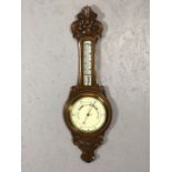 Aneroid wall hanging oak cased barometer, approx 88cm in length (A/F)