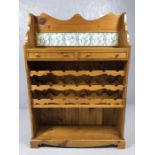 Modern pine wine rack with blue tiled design, approx 100c x 30cm x 144cm tall