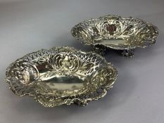 Pair of Victorian Hallmarked London 1895 Bon Bon dishes with pierced decoration marked Row Lands and