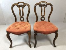 Pair of antique button seated chairs on cabriole front legs