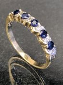 9ct Gold Half Eternity ring set with Sapphires and Diamonds size 'Q'