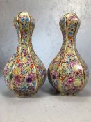 Pair of Chinese double gourd shaped vases, each approx 34cm tall