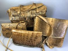 Collection of three vintage snakeskin handbags and a vintage snakeskin holdall/shoulder bag